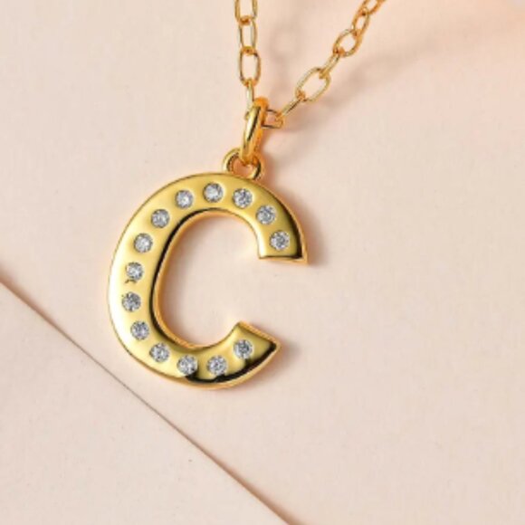 Moissanite Initial C Pendant with Cable Chain - Picture 3 of 4